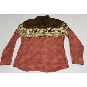 Bit And Bridle For Her Size XL Button-Down Shirt With Horses Wrap Around Print